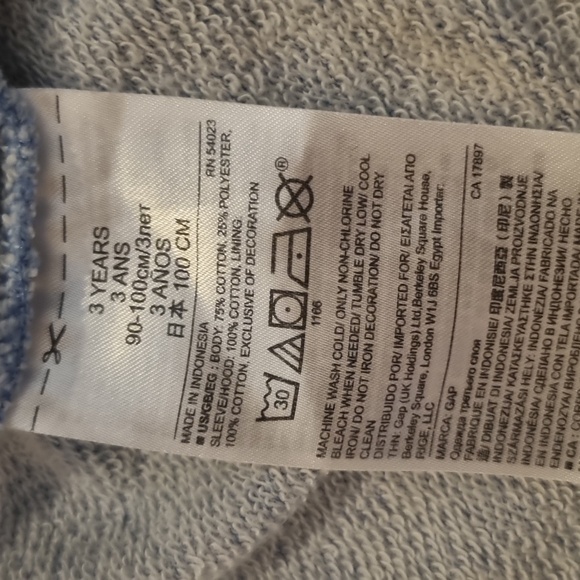 babyGAP Ful Zip Hoodie Blue Size 3 Yrs - Picture 11 of 11